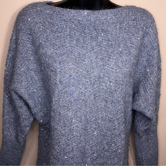 Small Maurices Blue Sequin Sweater Knit Pastel Stretch Dolman Sleeve - Picture 9 of 15